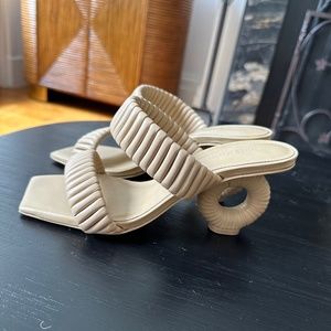 Cult Gaia Tan Leather Sandals Circle Heel (Size 36)